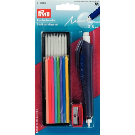 PRYM - Kritpenn-set i olika färger 8 vita + 8 olika färger och vässare