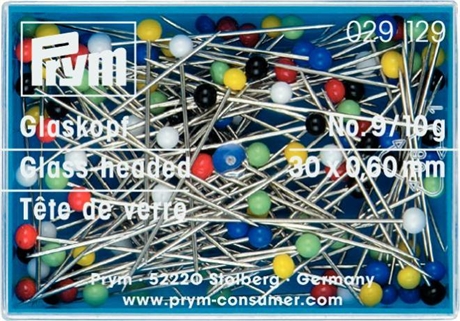 Pin glashuvud 30 x 0,60 mm olika färger 10 gram