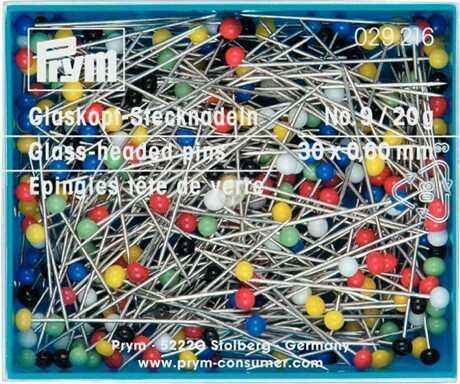 PRYM - Pin glashuvud 30 x 0,60 mm olika färger 20 gram