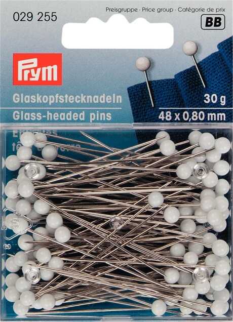 PRYM - Pin glashuvud 48 x 0,80 mm Vit 30 gram No.2