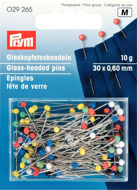 Pin glashuvud 30 x 0,60 mm olika färger 10 gram