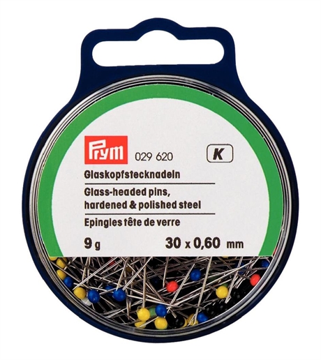 Pin glashuvud 30 x 0,60 mm olika färger 9 gram