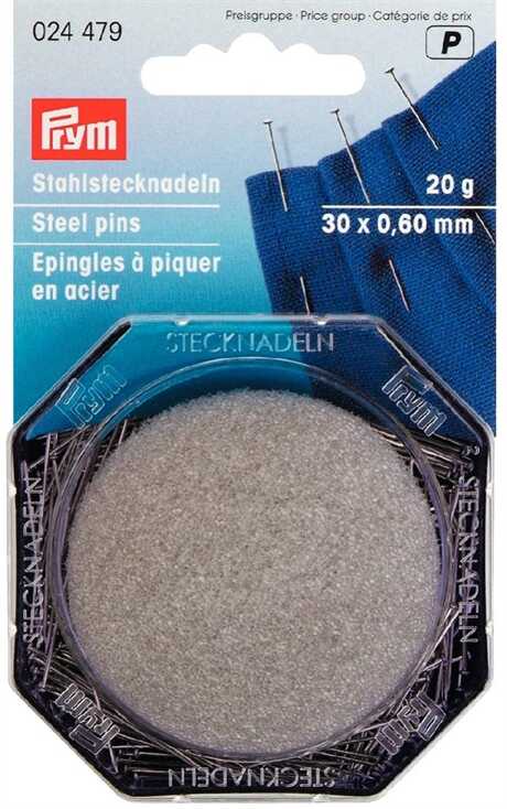 PRYM - Nåldyna och nålask med knappnålar 0,60 x30mm SILVER