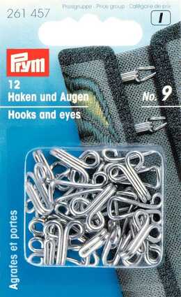 PRYM - Hakar och Hyskor mjukt stål No. 9, 12 st SILVERFÄRG