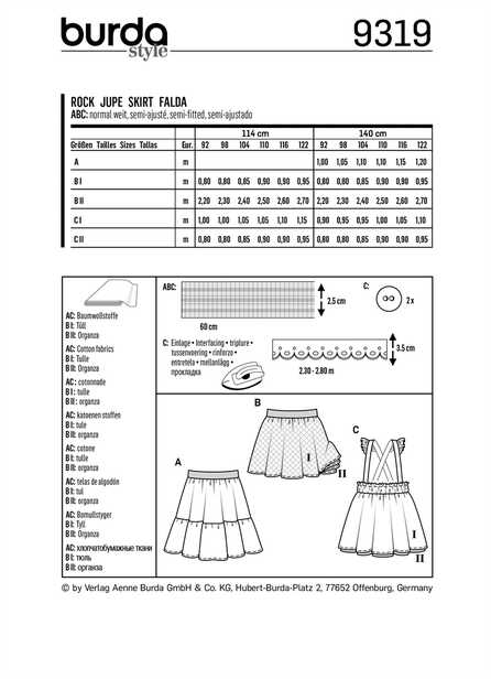 9319. Burda - BURDA STYLE PATTERN CHILD'S PINAFORE SKIRT