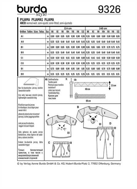 9326. Burda - BURDA STYLE PATTERN TODDLER'S SLEEPWEAR