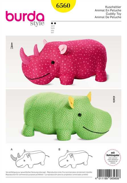 6560. Burda - STUFFED HIPPO OR RHINO