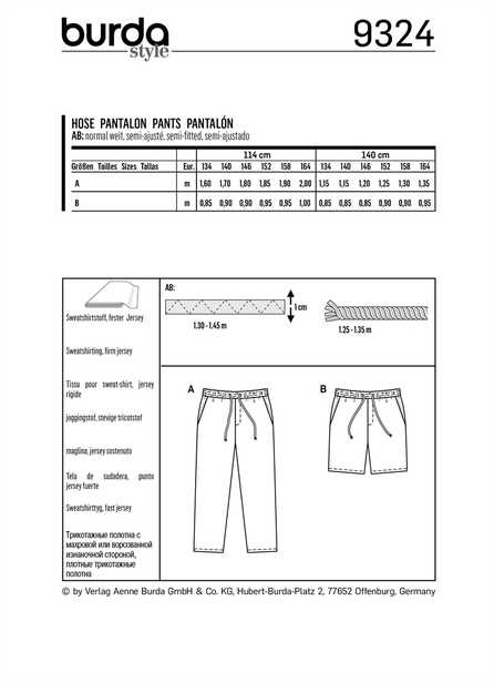 9324. Burda -  BURDA STYLE PATTERN CHILD'S ELASTIC WAIST PANTS