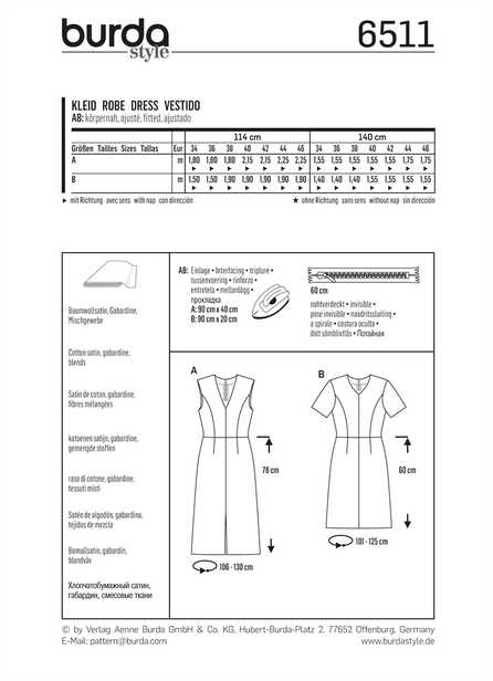 6511. Burda Dam - WOMEN'S' V-NECK DRESS