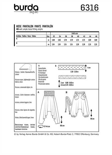 6316. Burda Dam - BURDA STYLE PATTERN MISSES' HAREM PANT