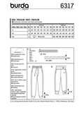 6317. Burda Dam - BURDA STYLE PATTERN MISSES' JOGGING PULL ON PANT