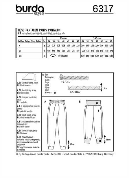 6317. Burda Dam - BURDA STYLE PATTERN MISSES' JOGGING PULL ON PANT