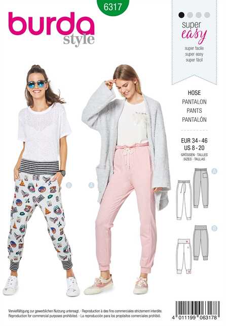 6317. Burda Dam - BURDA STYLE PATTERN MISSES' JOGGING PULL ON PANT