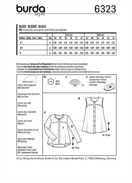 6323. Burda Dam - BURDA STYLE PATTERN MISSES' BLOUSE WITH YOKE