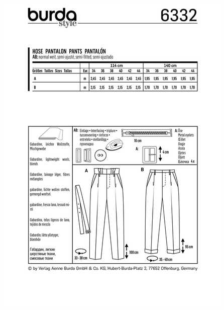 6332. Burda Dam - BURDA STYLE PATTERN MISSES' HIGHWAISTED PANTS