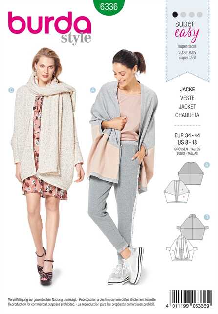 6336. Burda Dam - BURDA STYLE PATTERN MISSES' OVER-SIZED JACKET