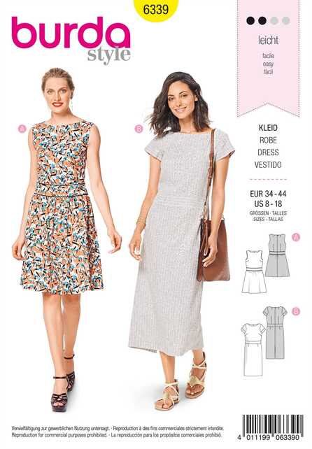 6339. Burda Dam - BURDA STYLE PATTERN MISSES' DRESS WITH WAISTBAND