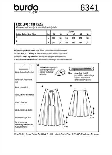 6341. Burda Dam - BURDA STYLE PATTERN MISSES' INVERTED PLEAT SKIRT