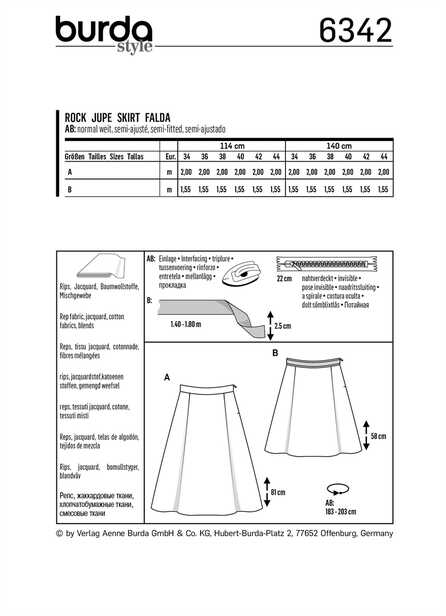 6342. Burda Dam - BURDA STYLE PATTERN MISSES' SIDE PLEAT SKIRT