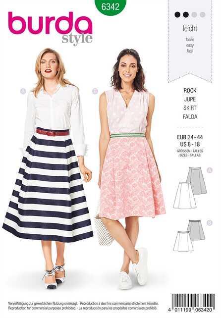 6342. Burda Dam - BURDA STYLE PATTERN MISSES' SIDE PLEAT SKIRT