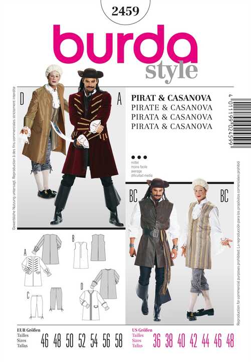 2459. Burda Herr - PIRATE & CASANOVA COSTUME