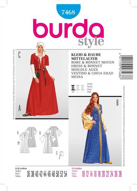 7468. Burda Dam - DRESS & BONNET MIDDLE AGES