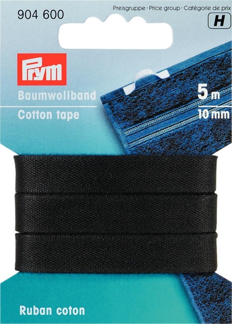 Bomullsband 10 mm SVART, 5M