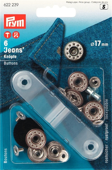 Jeansknappar Stjärna antik mässing 17 mm 6 st