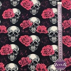 Trikåtyg Roses & Skulls - Zelected By ZannaZ
