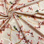 Talgoxe & körsbärsblom, beige -Trikåtyg