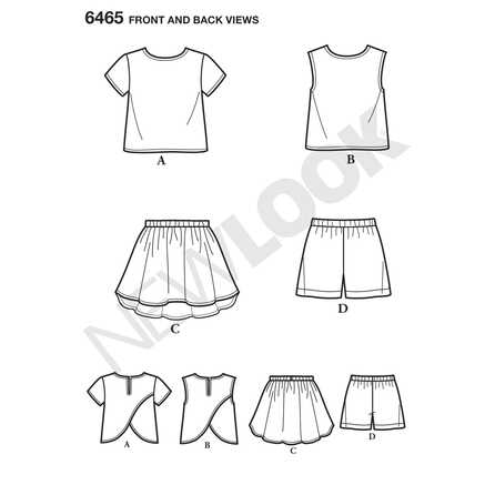 New Look 6465 - Top Kjol Shorts - Flicka