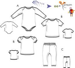 Babyplagg, body, tröja, leggings för stretchjersey 1V07, 56-86 cl
