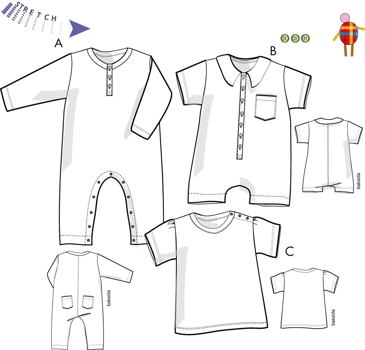 Babyplagg Noel 4H08,  för stretchjersey,   56-86 cl