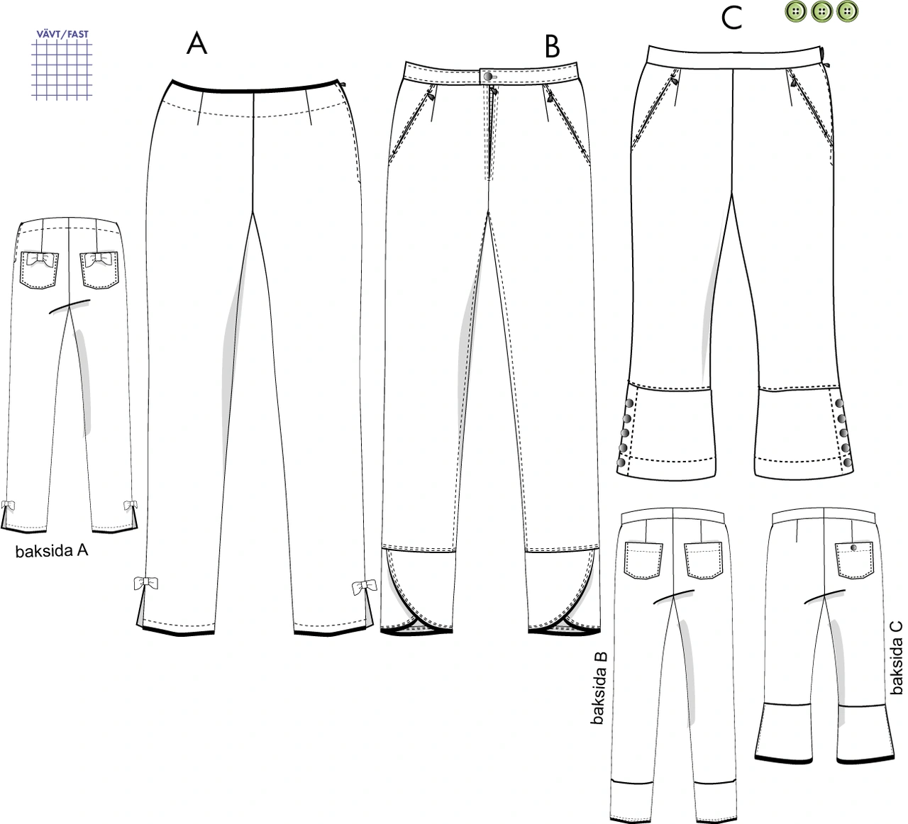 Byxa för vävda stretchtyger 5H08, 36-46