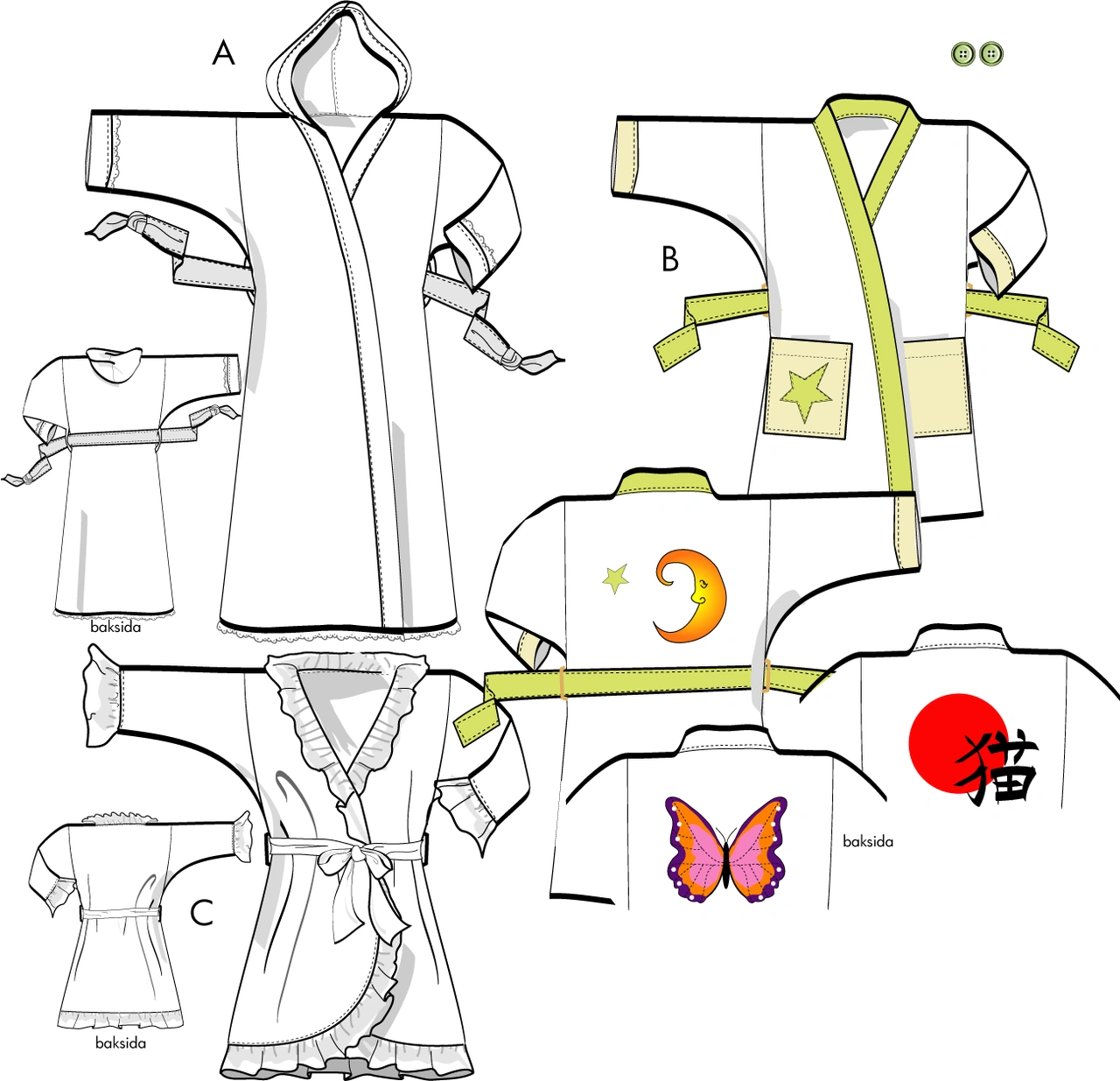 Kimono, badrockar 2H07, XS - XL