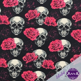 Trikåtyg Roses & Skulls - Zelected By ZannaZ
