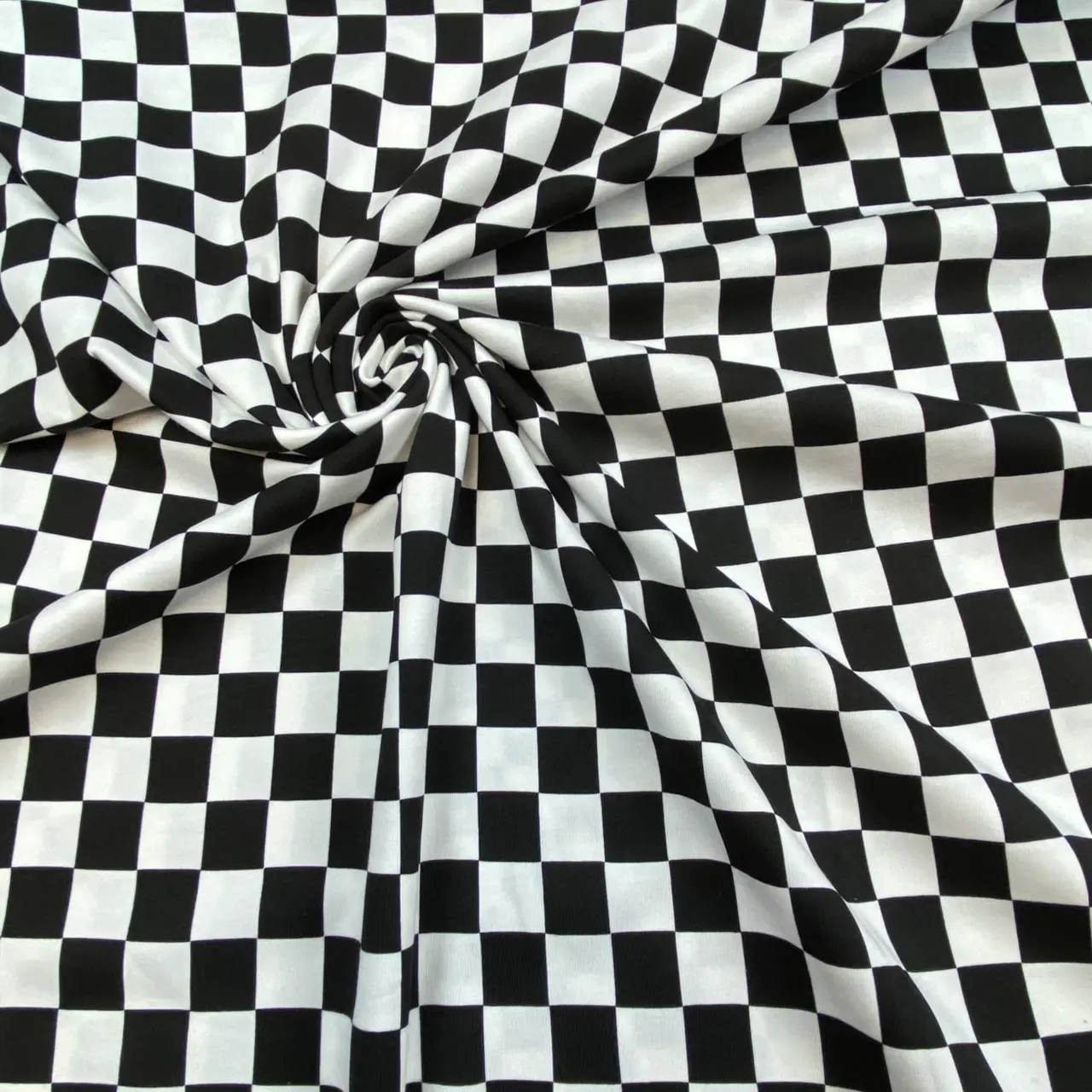 Svart/vit ruta, stor - Trikåtyg