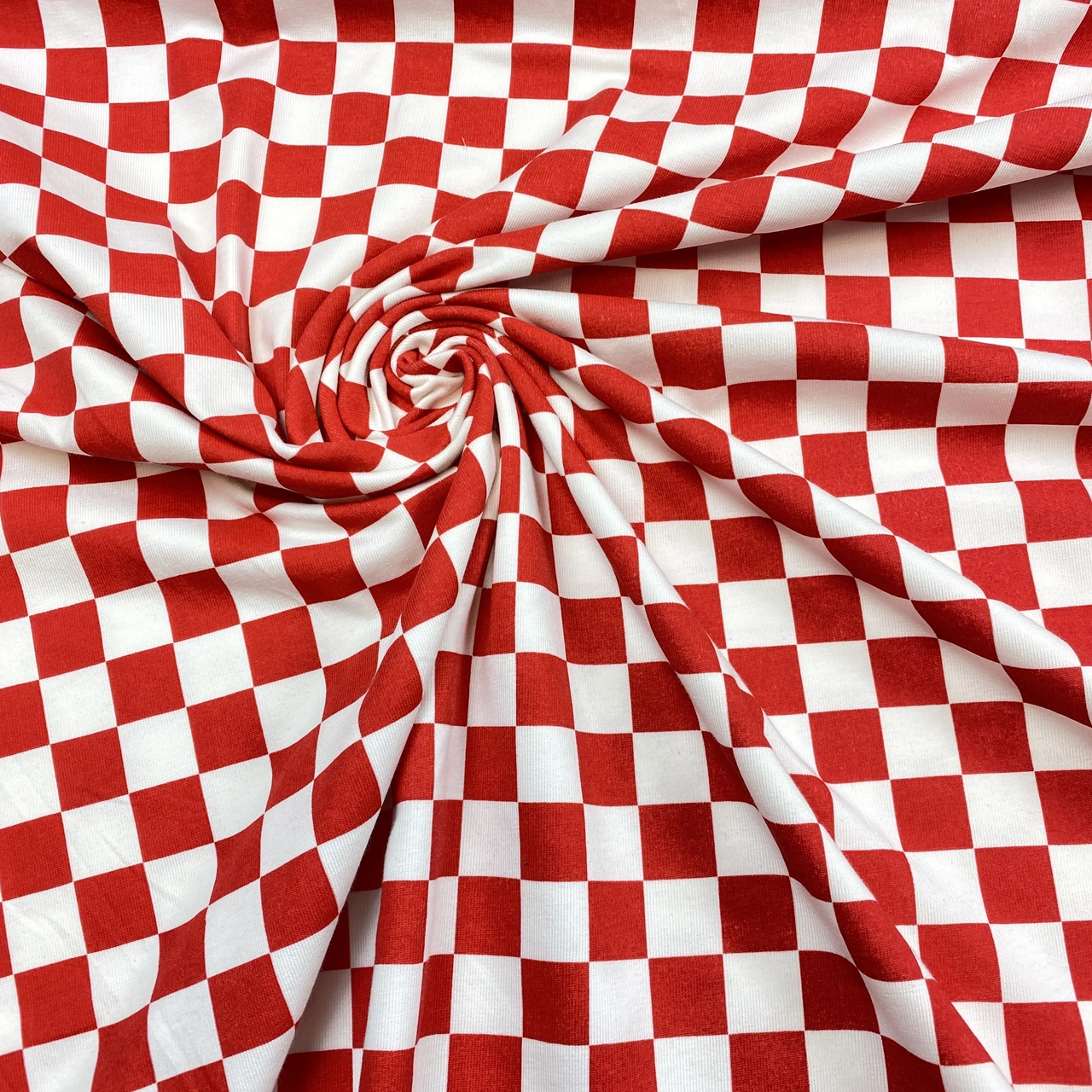 Röd/vit ruta, stor - Trikåtyg
