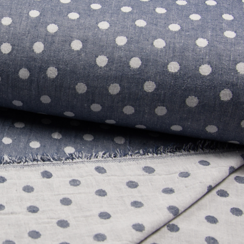 Dubbelsidig Jaquard - Dots, blå
