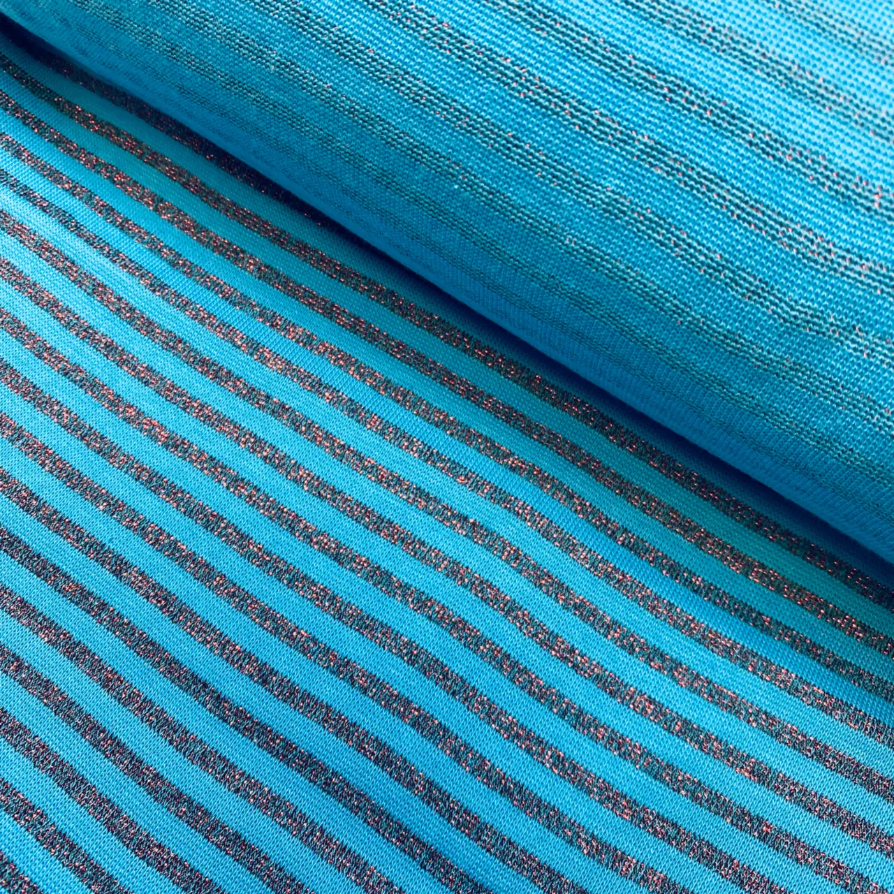 Muddväv, randig - Turkos/multi glitter