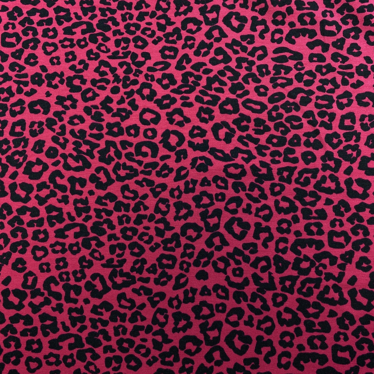 Leoprint, cerise - Trikåtyg