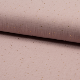 Muslin tyg, Guld dots - Dusty Pink