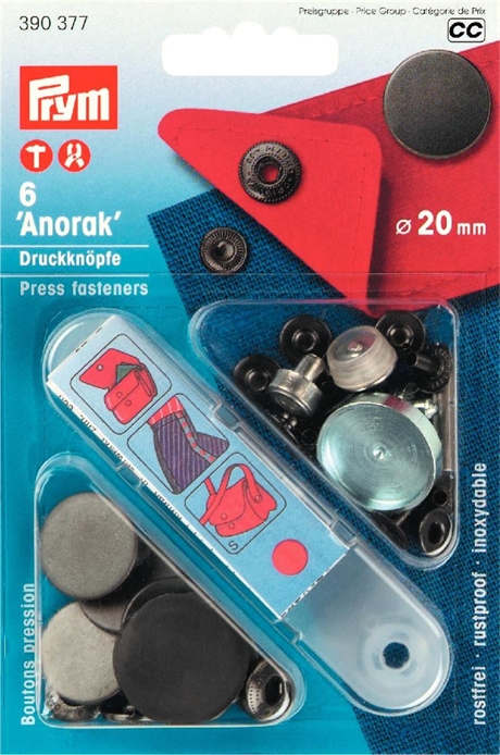 Tryckknappar Anorak 20mm, svart