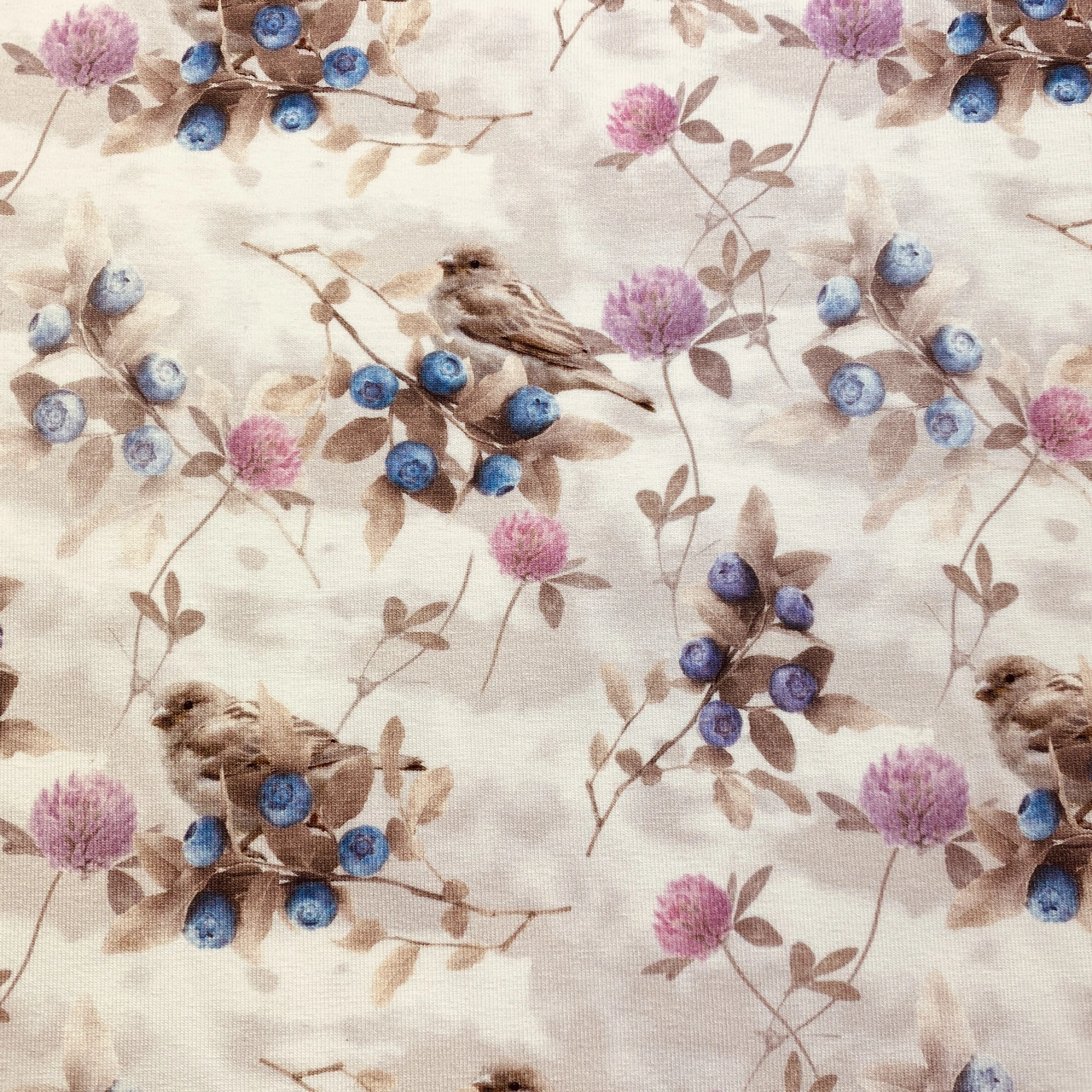 Birds and blueberries - Knitted fabric