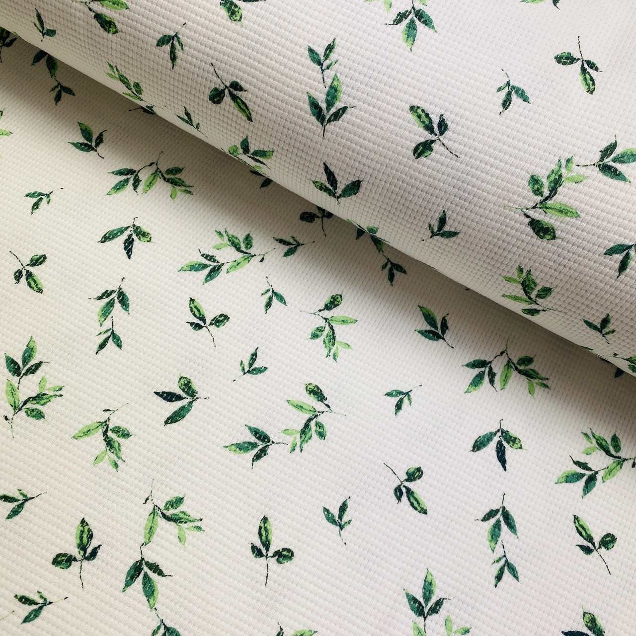 Waffle trikå - Litet löv, grön