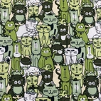 Cotton Fabric, Woven - Multi Cats Green