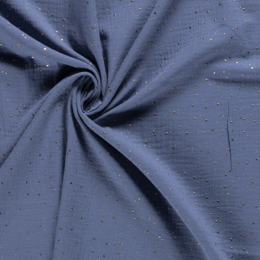 Muslin tyg, blå dots - Vinröd