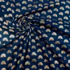 Rainbow, blå, guldfolie print  - Trikåtyg