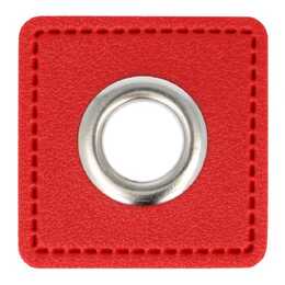 Läderlapp med öljett - Fyrkant, Röd 11mm