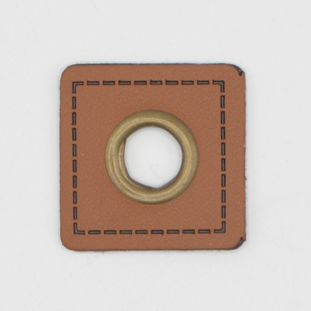 Läderlapp med öljett - Fyrkant, Cognac 8mm